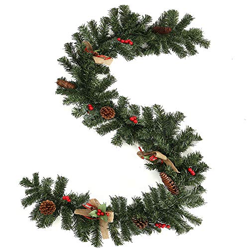 Iraza Corona Navideña Verde Guirnalda de Navidad con los Cono de Pino y Artificial Bayas Arco de Lino Decoración de Pared Puerta (150 pies, 180cm)