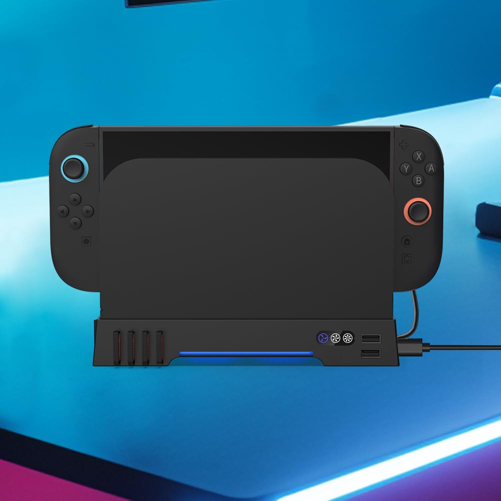 Soporte de refrigeración portátil para Switch2 con ventiladores RGB y almacenamiento para tarjetas de juego