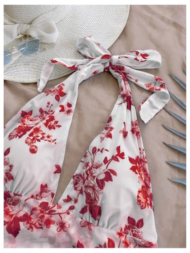 Image of BEAUDRM Women's Summer Mini Dress Halter Backless Vacation Beach Sundresses | Boho Dress, Floral Dress for Women, Vacation Beach Outfits, Going Out Dress, Brunch Outfits