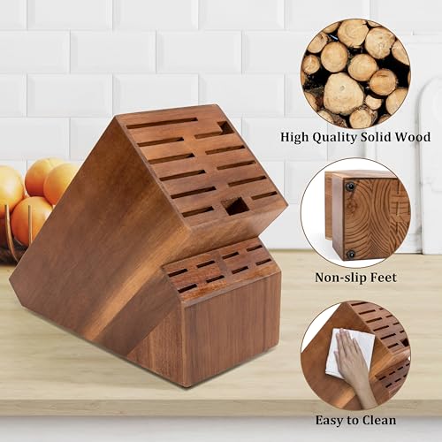 Redcall 20 Slot Knife Block Storage Without Knives,Acacia Wood Universal Knife Holder For Kitchen Countertop,Large Butcher Block Organizer,Easy Kitchen Knife Storage thumb #5