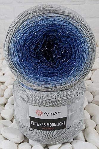 Image of YarnArt Flowers Moonlight Glitter Cotton Yarn, Soft, Rainbow Crochet, Metallic Lurex handknit Shiny, Silvery Cake, Multicolor Cotton, 1 Skein Weight 9.17oz Lenght 393.7 inches, 1 Fine (3271)