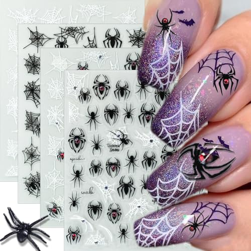 4 Sheets Halloween Nail Stickers for Nail Art Black White