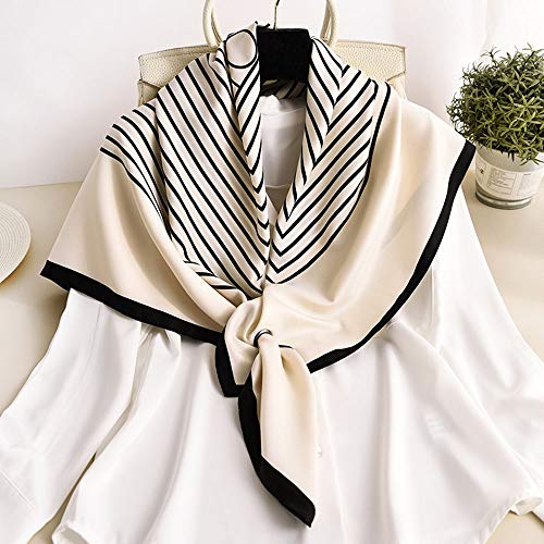 100% Pure Silk Feeling Women Scarf Sunscreen Shawls Wraps-Lightweight Striped Neckerchief– Breathable Digital Printed Scarves White(With holes)3