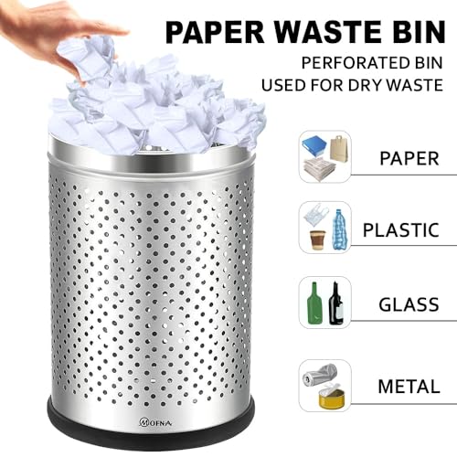 Image of mofna 6L Stainless Steel Dustbin for Home, Silver Open Top Perforated Garbage Bin Without Lid, Waste Bin for Kitchen, Bathroom, Bedroom, Washroom, Office & Toilet, (7 x 10 Inch, Pack of 1)