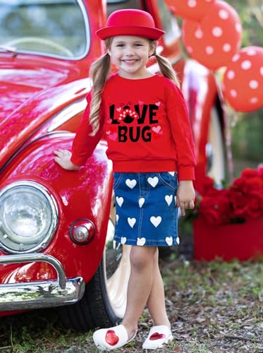 Tkria Toddler Girls Sweatshirt Lovebug Valentines Shirt Kids Heart Print Clothes Long Sleeve Pullover VdayTops 2-7T2