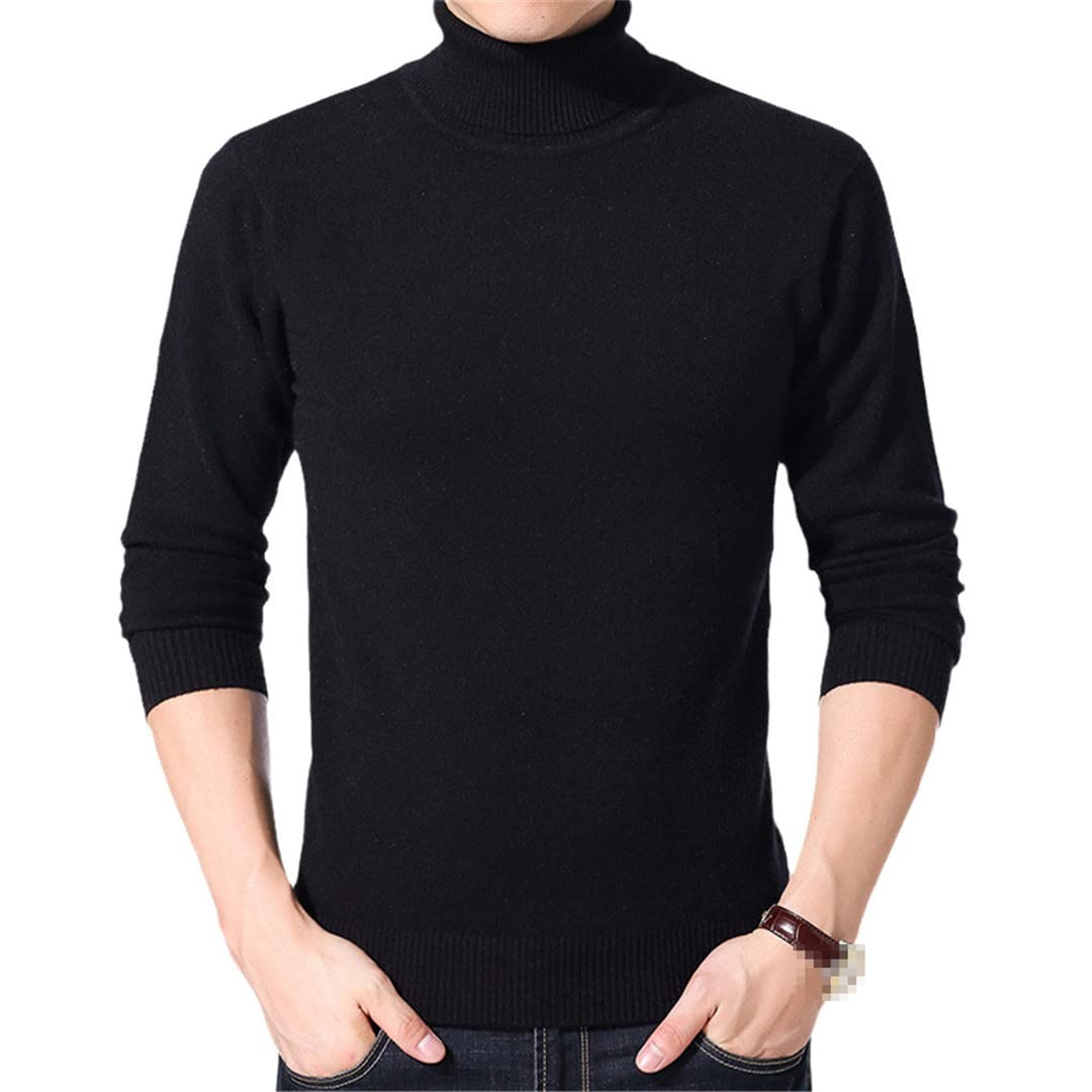 Hamthuit Suéter de cuello alto para hombre Slim Pullovers Otoño Invierno Suéter de punto cálido Hombres Casual Pullover, Negro, L