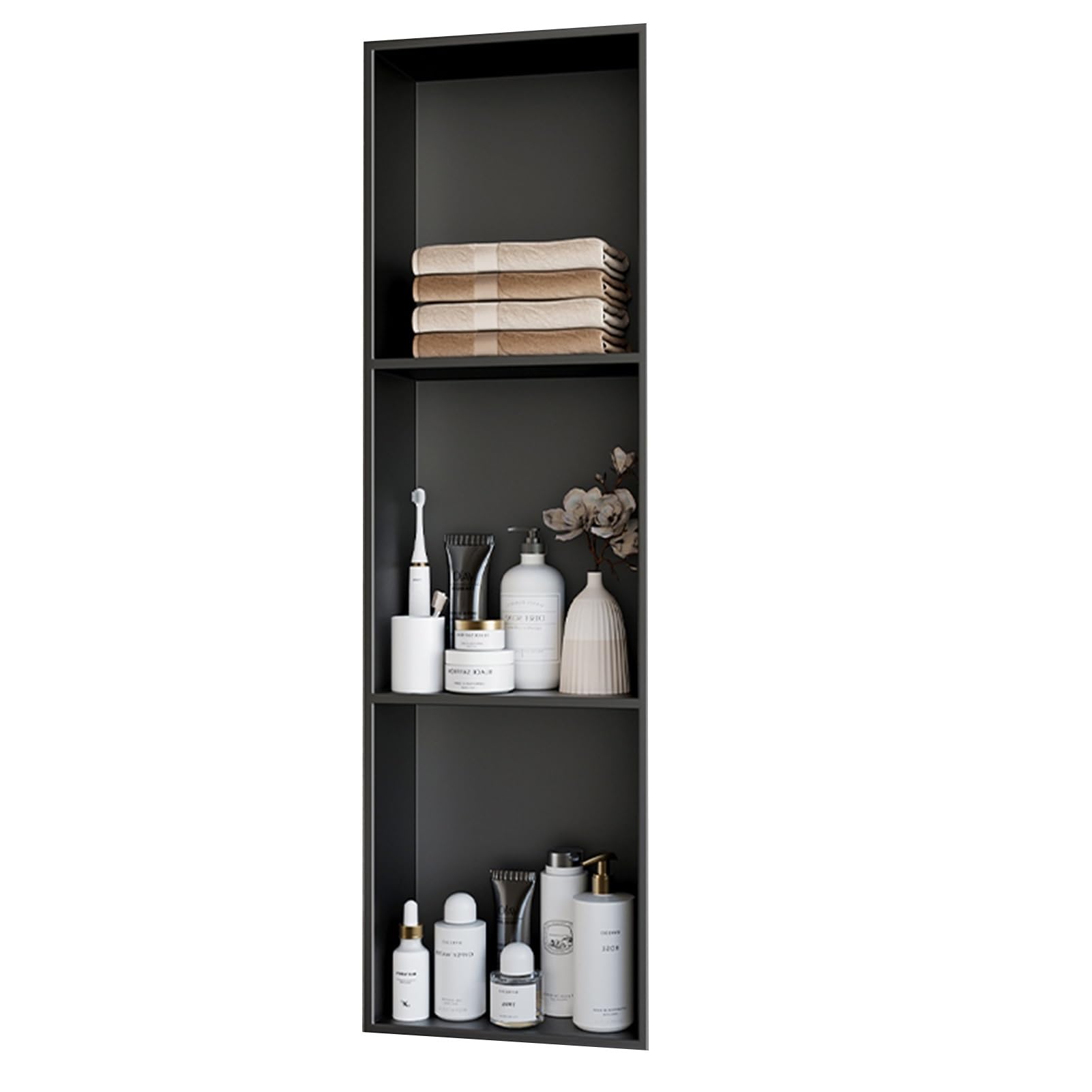 Generisch Wasserdichtes Duschregal aus Edelstahl mit integriertem Stauraum, 28 x 90 cm, Schwarz – Ideal für Badezimmer, Küchen, Wohnzimmer und öffentliche Bereiche