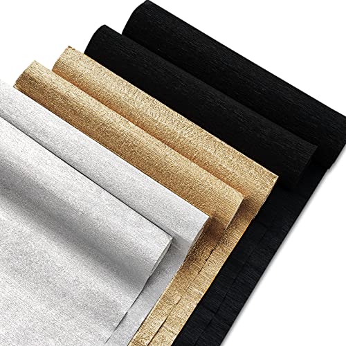 Whaline 6 Pack Black Gold Silver Crepe Paper Rolls 29.5Ft 3 Colors Party Wide Streamers Crepe Paper Roll Decorative Craft Streamer For Diy Gift Wrapping Paper Crafts Room Wall Decor #TOP17