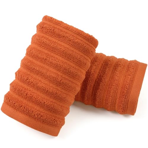 Jacquotha Orange Hand Towels Set of 2 - Ribbed Bathroom Towels Fall Decor Daily Use & Autumn Gatherings 13x29 Inches