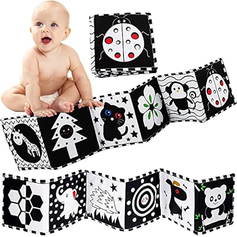 Black and White Baby Book 0-6 Months, High Contrast Sensory Toys Soft Baby Books Touch and Feel Crinkle Cloth Books Tummy Time Fabric Book Gifts for Newborn Infants Toddler Boys and Girls First Book Cover