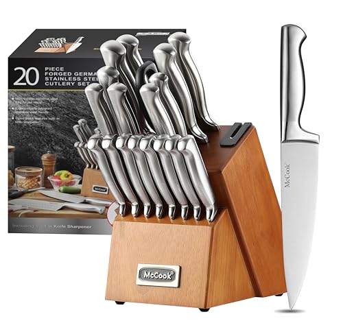Image of McCook Kitchen Knife Sets,German Stainless Steel Knives Block Set with Built-in Sharpener, 20 Piece Chef Knife and More, Razor Sharp, Restaurant Grade, Anti-Rust, Elegant Box for Gift