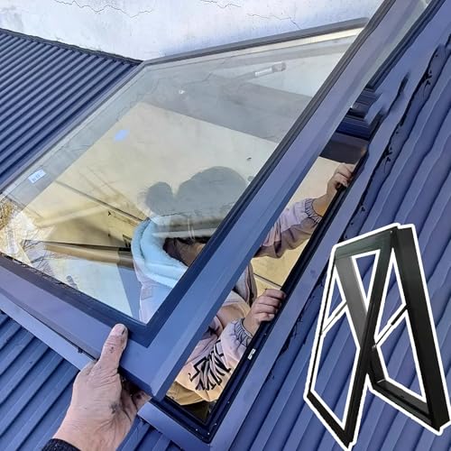Fenêtre Fenêtre de Toit de Ventilation en Pente du Grenier, Fenêtre de Visualisation de Toit à Ventilation Manuelle Trappe de Sortie, Fenêtre de Puits D'éclairage de Toit Plat en Pente(45° open,80x100