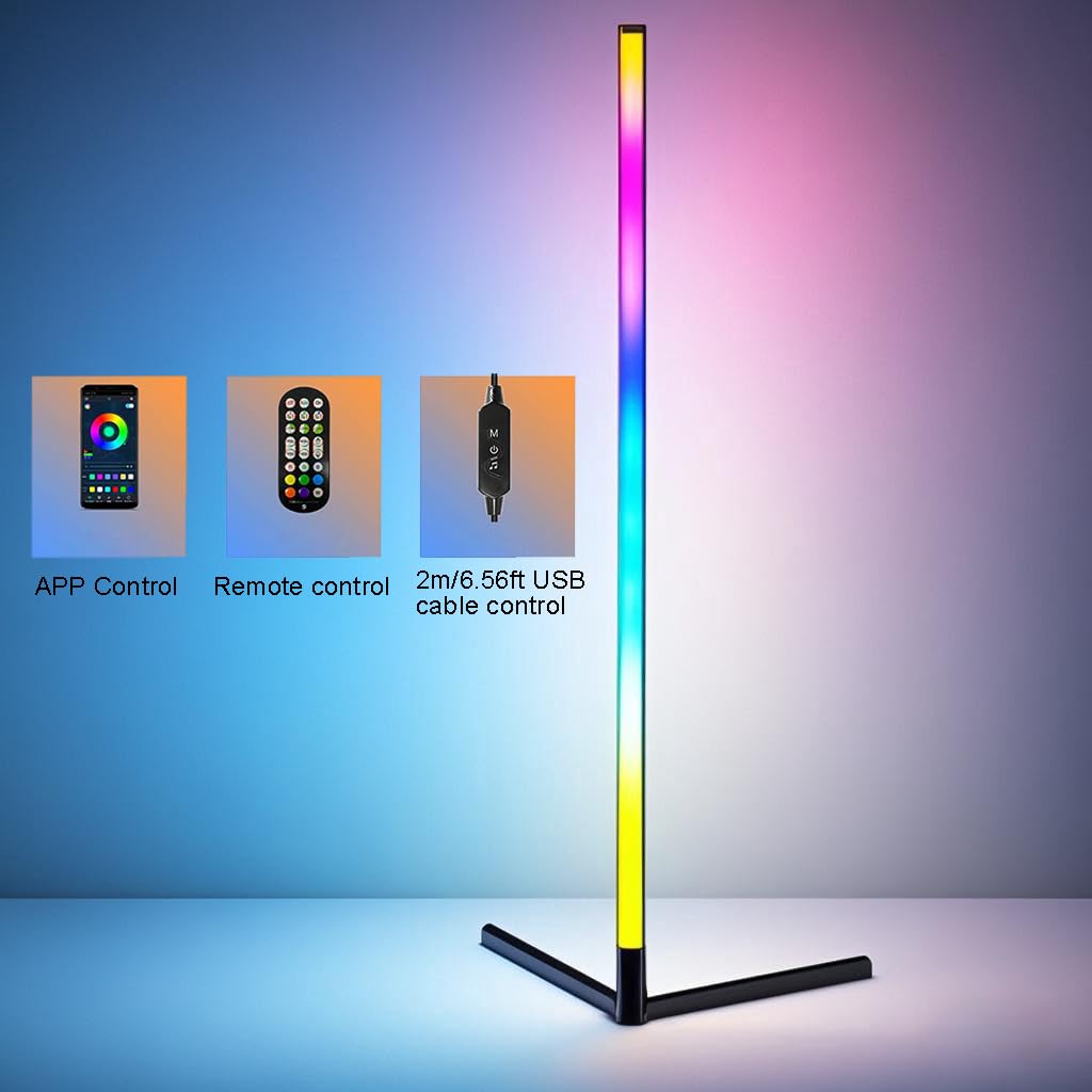 ThreeH Lampada d'angolo a LED con APP e telecomando Luce d'ambiente con impostazione del timer di sincronizzazione musicale Lampada da terra RGB alta 85 cm