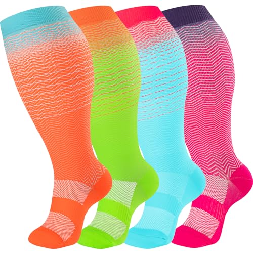 Image of bropite 3 /4 Pairs Plus Size Compression Socks for Women & Men 20-30 mmhg-Extra Wide Calf Support Socks for Medical,Running