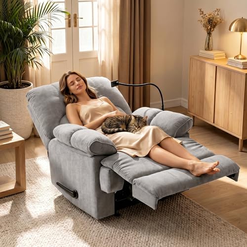Sillón Reclinable Grande Tela Suave Color Gris