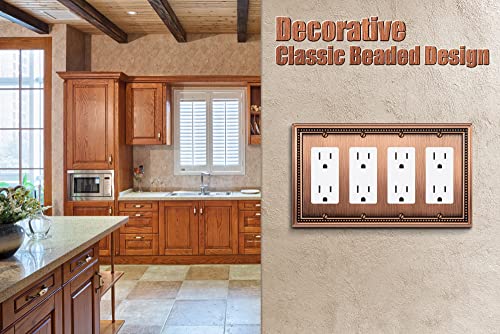 Image of Henne Bery Sunken Pearls Heavy Duty Decorative Wall Plate Switch Plate Outlet Cover (Quad Decorator, Antique Copper)