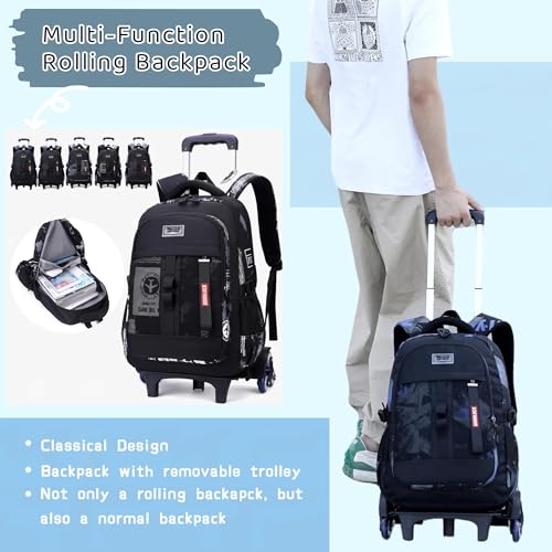 Camo Boys Rolling Backpacks for Kids School, Capacity Wheeled Bookbags Elementary School Bags Back Packs with 6 Wheels2