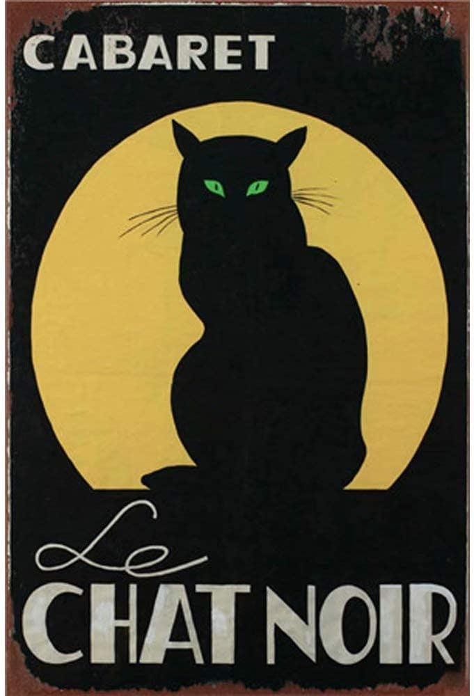 Black Cat Metal Tin Sign Cabaret Chat Noir Bathroom Wall Art Garden Restaurant Cafe Home Wall Decor Art Tin Sign Vintage 8x12 Inch