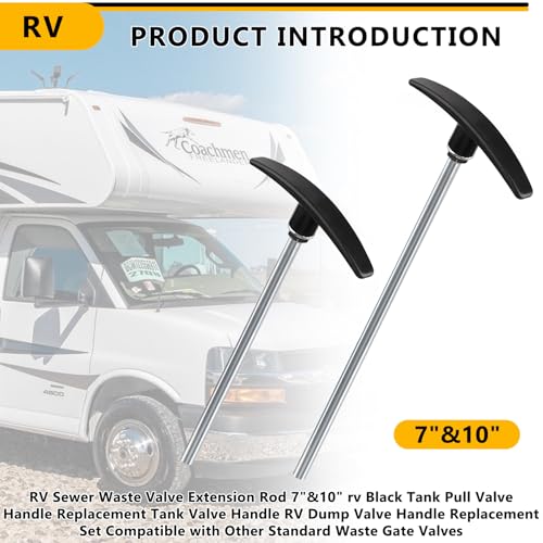 Image of RV Sewer Waste Valve Extension Rod 7 inch&10 inch,rv Black Tank Pull Valve Handle Replacement,Tank Valve Handle RV Dump Valve Handle Replacement Set Compatible with Other Standard Waste Gate Valves