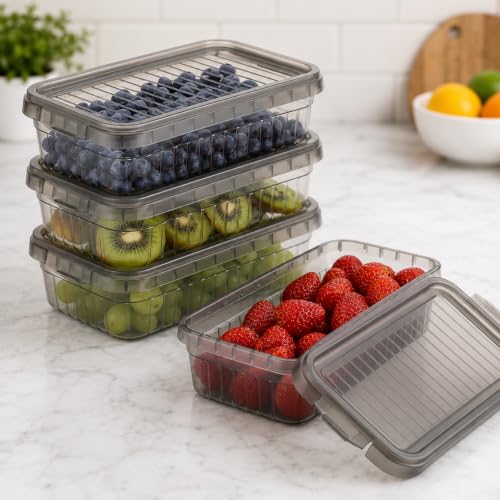 Image of HomeWiz Fridge Storage Containers 2000ml x4 | Air Tight Storage Container Set | Fridge Organiser Storage Boxes |Food Grade BPA-Free Plastic Containers |Stackable, Transparent, for Fruits & Vegetables