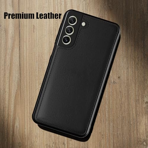 Image of Leather Case for Samsung Galaxy S21FE Premium Protective Stylish Slim Cover with Shockproof Raised Edges Black