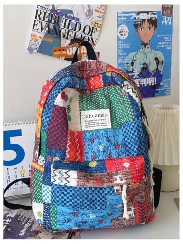 Boho Western Backpack Women Men - Ethnic Vintage Aesthetic Slouchy Daypack Indie Design Travel Casual Bag (Navy)3