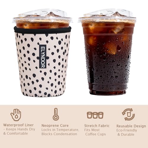 Image of Reusable Insulated Sleeve for Iced Coffee Cup, 3-Pack Coffee Neoprene Drink Sleeve for Cold & Hot Drinks, Beverage Holder for Iced Coffee (Mocha Dots)