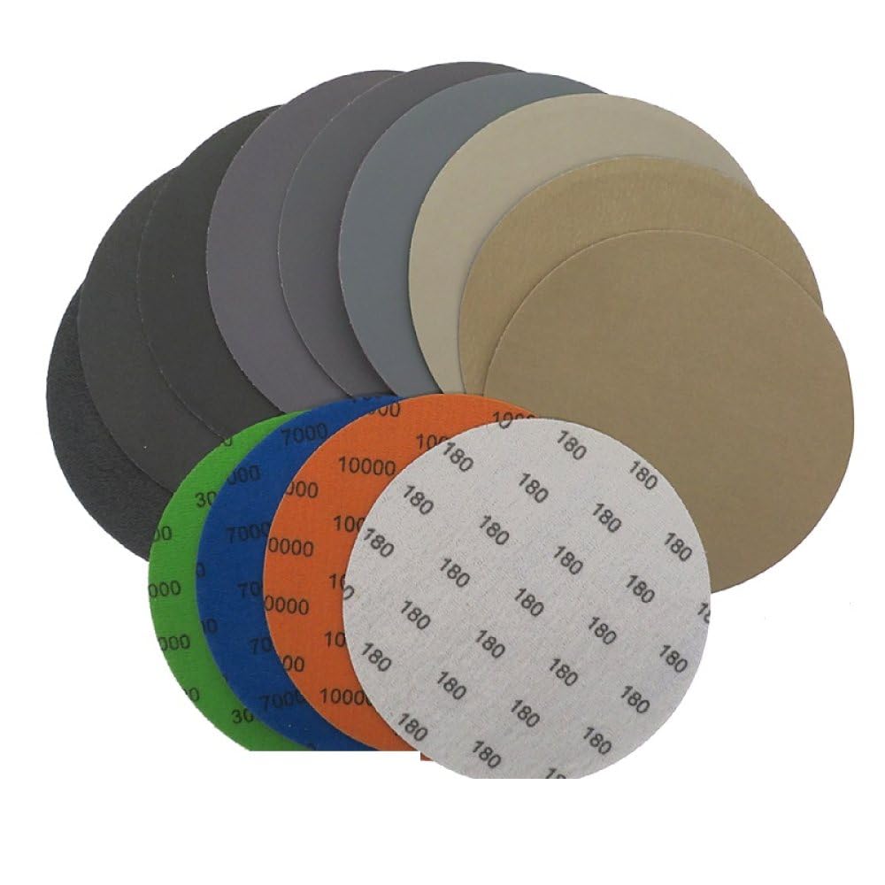 50 discos de lijado impermeables de 6 pulgadas y 150 mm con gancho y amp; Papel de lija de carburo de silicio en bucle, húmedo/seco, grano 60-10000 para pulido, 10000