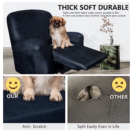 Image of ANARACHON Recliner Chair Covers Leather Like, 4 Pieces Recliner Cover for Recliner Chair, Soft Sofa Slipcover Furniture Protector Washable Sofa Cover for Pets Kids (X-Large, Navy 1)