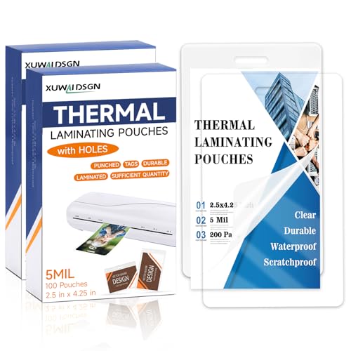 Image of 200 Pack 5mil 2.5 inch x 4.2 inch Thermal Laminating Pouches Badge Laminate Pouches Clear Laminated Luggage Tags Printable Laminator Pouches for Business Permits Cards