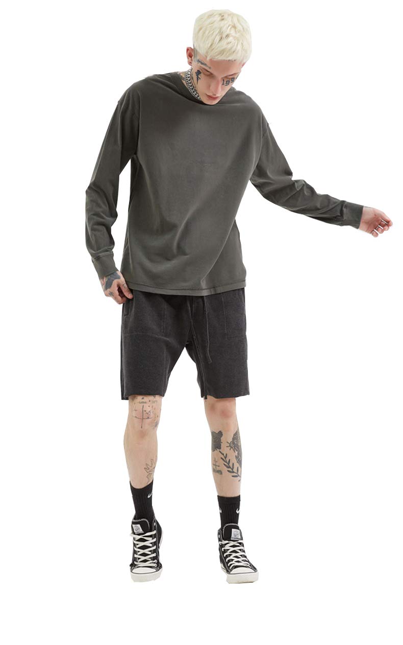 BaronHong Męski bawełniany t-shirt z długim rękawem