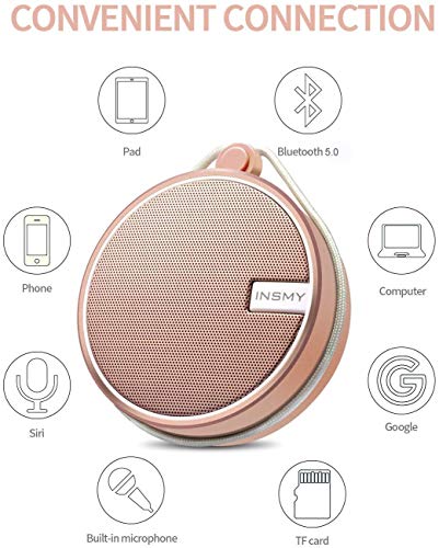 Image of INSMY C12 IPX7 Waterproof Shower Bluetooth Speaker, Portable Small Speaker, Speakers Bluetooth Wireless Loud Clear Sound Support TF Card Suction Cup for Outdoor Kayak Canoe Beach Gift (Cashmere Pink)
