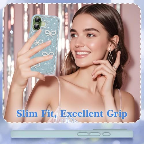 Image of DIZORO Compatible with (iPhone 17 Case)(2025), Luxury Diamond Cute with Bow Glitter Bling Case with Full Camera Protection Shockproof PC+TPU Glossy Shiny Back Cover Case for Girls Women - Pine Green