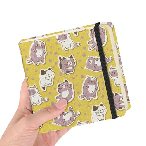 Image of 4.8 inch Pocket Sketch Book,80gsm Hardcover Art Sketchbook for Drawing Journal | Cloth Cover,80gsm Blank Paper,96Sheets,Lay-Flat,Portable Travel Creation Paint Diary Memo Planner,Dry MediaYellow Cat