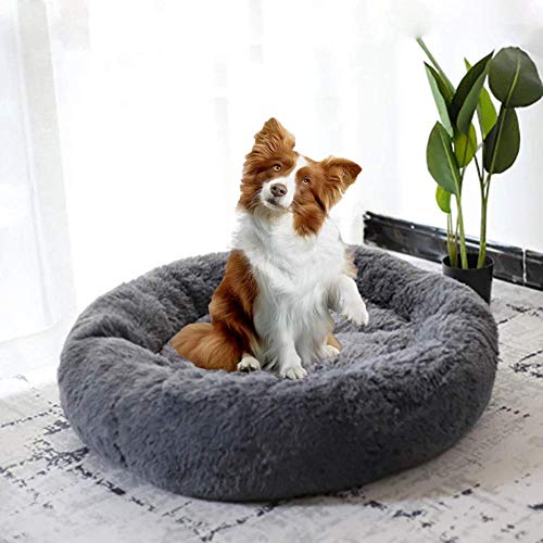 Donut Hundebett waschbares Flauschiges Hundesofa Katzenhöhle Haustierbett Kuschelkissen mit Außenbezug für kleine mittelgroße große Hunde-60cm-Grau