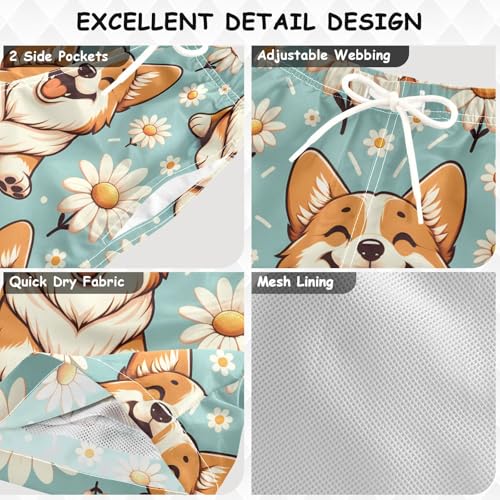 susiyo Boys Swim Trunks Corgi Dogs Daisies Toddler Swim Shorts Quick Dry Beach Board Shorts Little Boy Bathing Suits Swimwear3