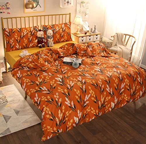 Wellboo Floral Comforter Sets Queen Girls Women Jacinth Bedding Comforters Aesthetic Reddish Orange Quilts Cotton Luxurious Peach Blossom Bohemian Comforters Rustic Blush Green Leaf Bedding Flower Bed #TOP6