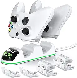 Kit Base Carregador Duplo Dock Branco com Led + 2 Baterias Recarregáveis Compatível Controle Xbox Series X/S Xbox One Elite