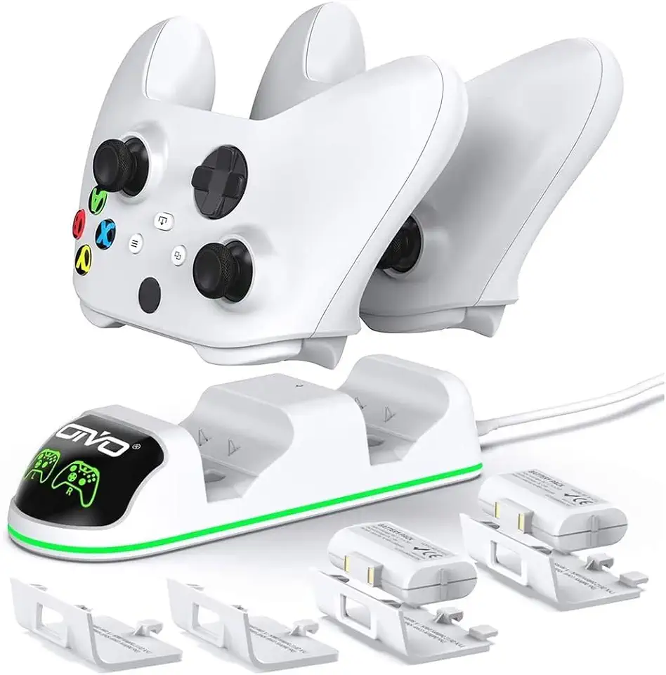 Kit Base Carregador Duplo Dock Branco com Led + 2 Baterias Recarregáveis Compatível Controle Xbox Series X/S Xbox One Elite