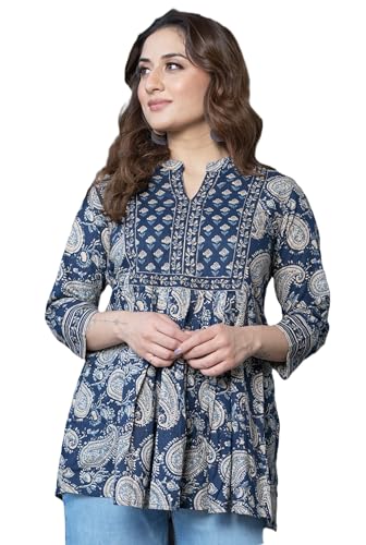 Image of Arayna Women's Pure Cotton Paisley Printed Tunic Top - Comfortable Everyday Wear
