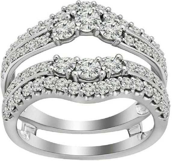 A P DIAMOND Created Round Cut White Diamond in 925 Sterling Silver 14K White Gold Over Simulated Diamond Enhancer Wedding Wrap Ring for Women2