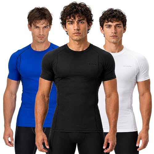 Image of DEVOPS 3 Pack Men's Athletic Short Sleeve Compression Shirts