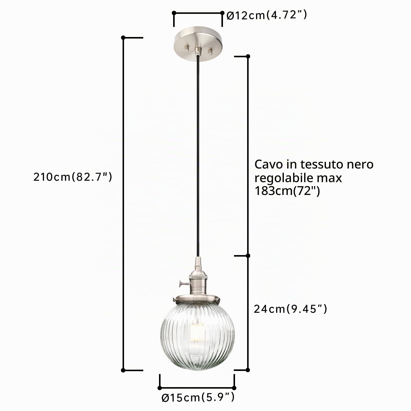 Lampada a sospensione industriale a soffitto in vetro, lampadario soffitto da bar loft retrò con paralume in vetro rigato per isola cucina, sala da pranzo, soggiorno, camera da letto