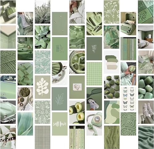 EGuangwiua50Pcs Green Matcha Aesthetic Box Card Wall Collage Kit Avocado Green Pictures Poster Trendy Cottagecore Wall Art Print Dorm Room Shop Photo Display Wall Decoration Birthday Gift Teen Girls