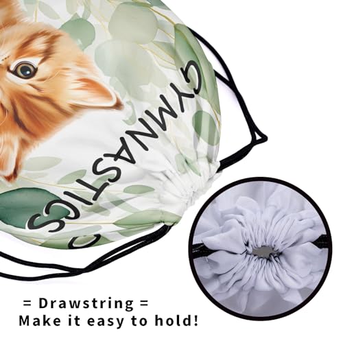 Image of Nerxy Gymnastic Cat Drawstring Grip Bag - Eucalyptus Leaves Gym Bag for Gymnasts Pet String Bag Botanical Leaf Gym Drawstring Pouch for Travel Sports