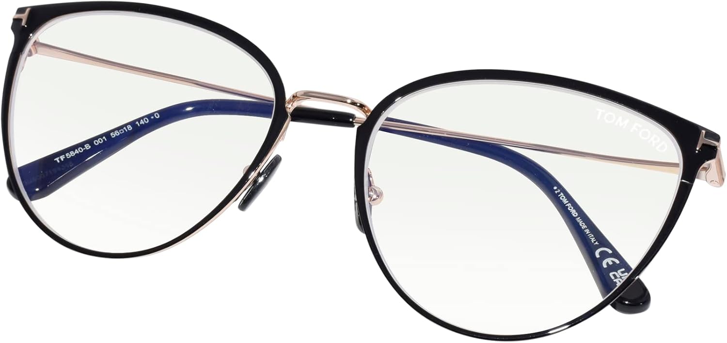 Tom Ford Eyeglasses FT 5840 -B 001 Shiny Black, t Logo/Blue Block Lenses