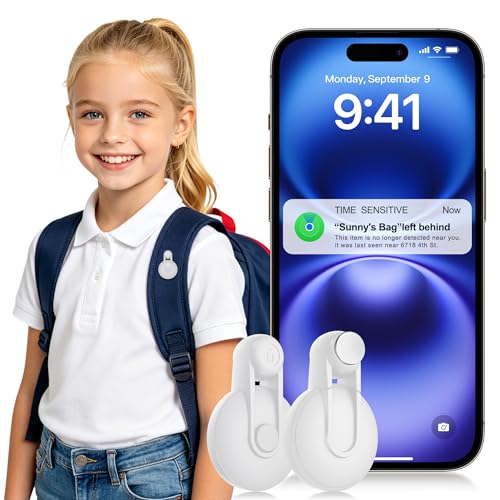 Otag GPS Tracker for Kids Hidden 2pack, Security Tag with Pins Works with Find My (iOS only), Lost Mode, Anti-Removal Tracking Device for Children, Elderly, Pets, Backpack, Vehicles (White)