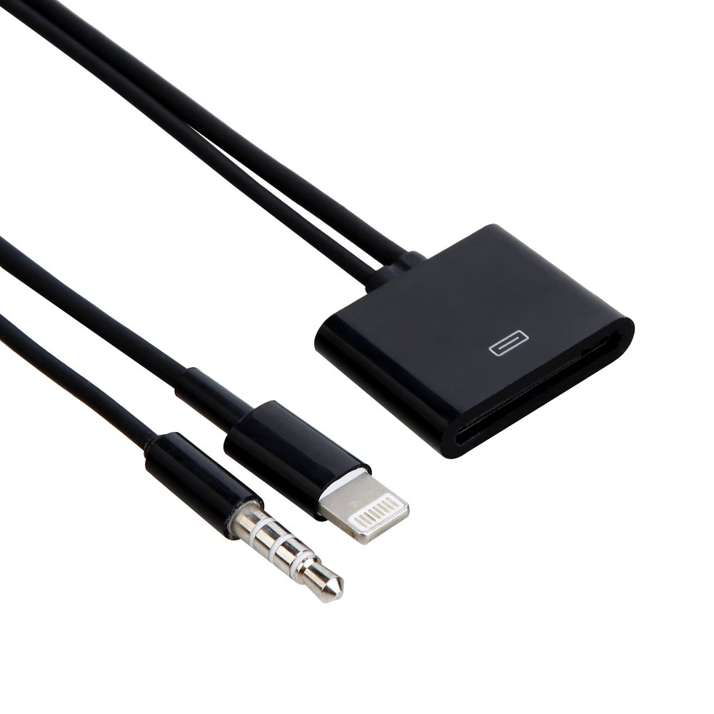 BLUCO 30 Pin Female to 8 Pin Male Adapter Converter with 3.5mm Audio Connector for iPhone 5/5S/iPhone6/iPod Touch5/iPod Nano 7/iPad Mini/iPad 4,Black