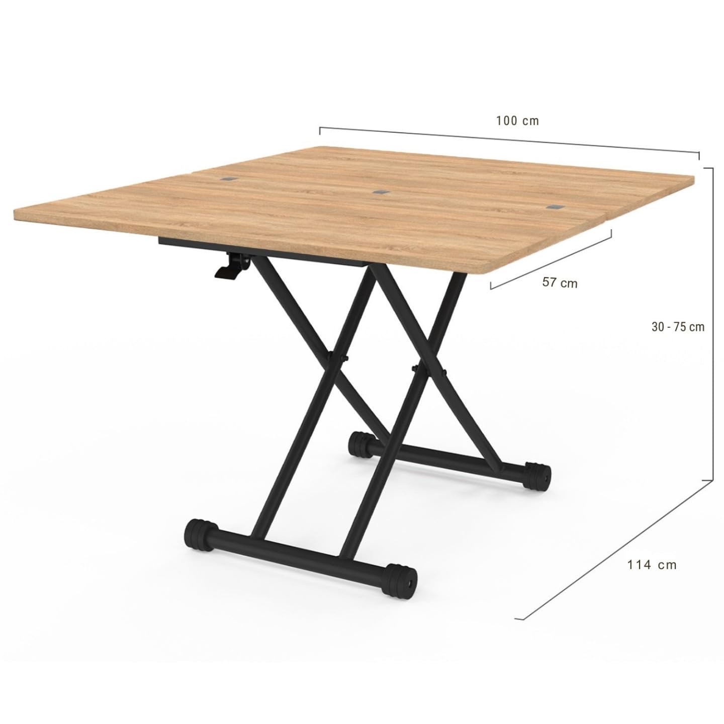 IDMarket - Table Basse Extensible relevable en Table à Manger rectangulaire Urbana Plateau façon hêtre Pied Noir Design Industriel