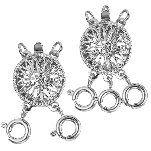 Classicseali 2 Stück Ketten Layering Verschluss,Kettenverschluss Mehrreihig Silber,Multi-Strand Verschluss Kette für DIY Schmuck und Stapelbare Halsketten,Siber Kettenverschluss